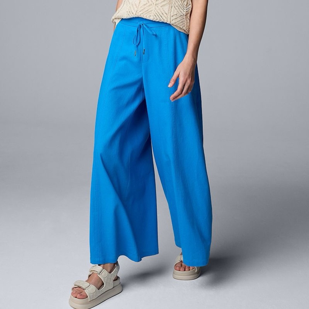 Women Simply Vera Vera Wang Blue Linen Blend Wide Leg Pants XXL